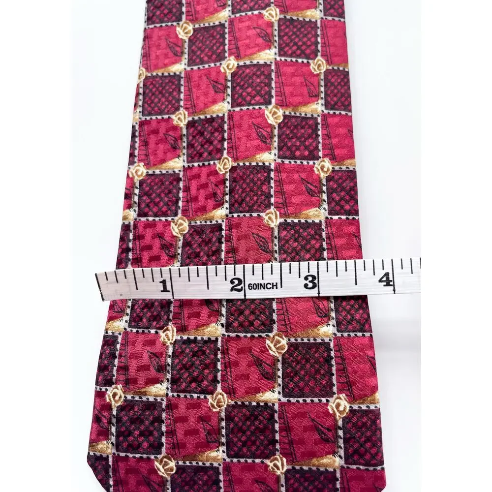 Vintage Omaggio Robert Talbott Red and Gold Abstract Silk Necktie Made in Italy